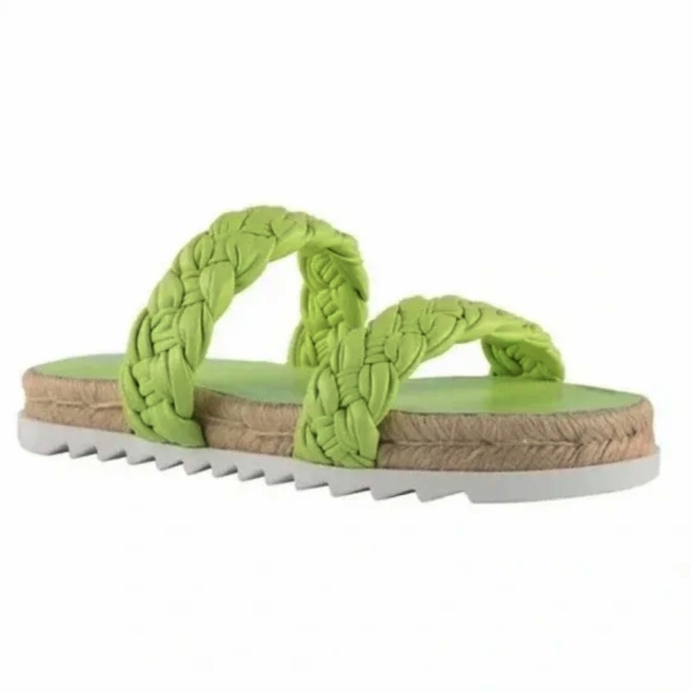 MARC FISHER Lime Green Braided Leather Espadrille Sandals sz 8